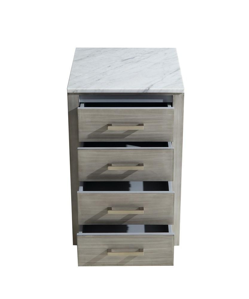 Jacques 20" Distressed Grey Side Cabinet | White Carrara Marble Top