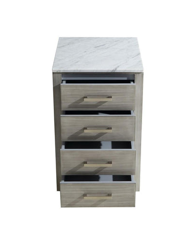 Image of Jacques 20" Distressed Grey Side Cabinet | White Carrara Marble Top