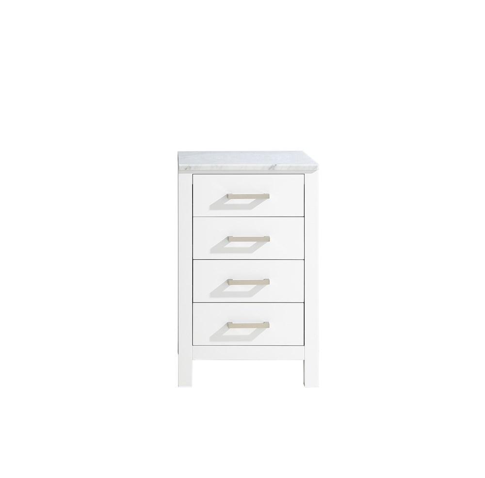 Jacques 20" White Side Cabinet | White Carrara Marble Top