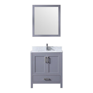 Jacques 30" Dark Grey Single Vanity | White Carrara Marble Top | White Square Sink and 28" Mirror