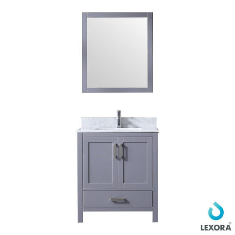 Image of Jacques 30" Dark Grey Single Vanity | White Carrara Marble Top | White Square Sink and 28" Mirror
