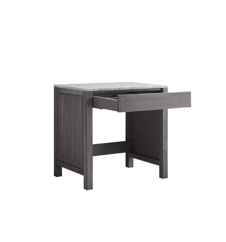 Image of Jacques 30" Distressed Grey Make-Up Table | White Carrara Marble Top