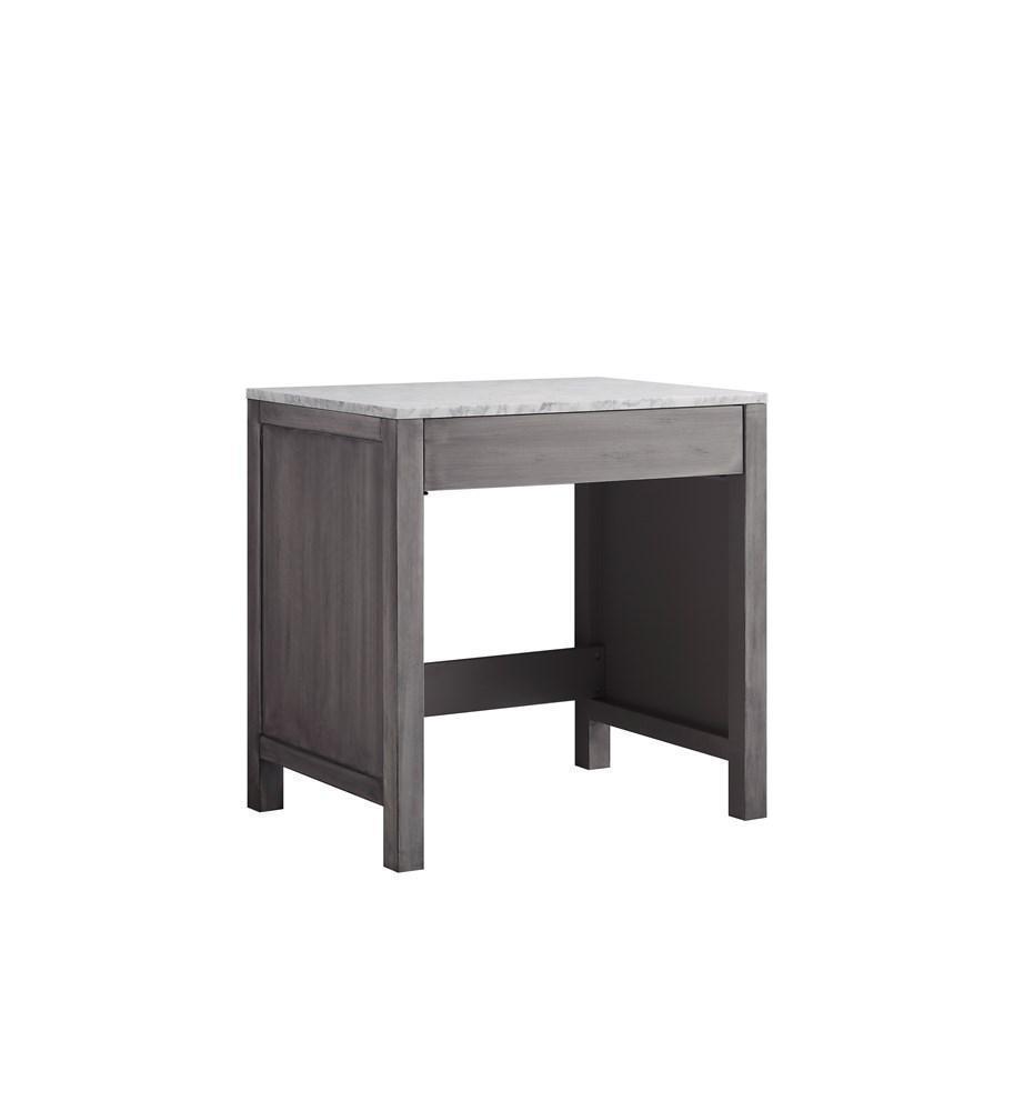 Jacques 30" Distressed Grey Make-Up Table | White Carrara Marble Top