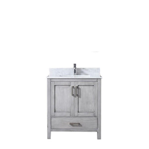 Jacques 30" Distressed Grey Single Vanity | White Carrara Marble Top | White Square Sink and no Mirror