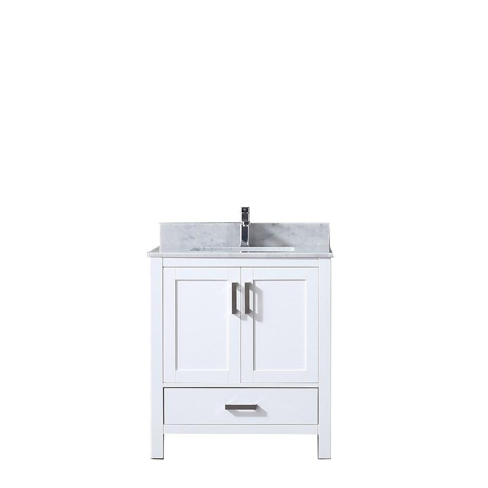 Jacques 30" White Single Vanity | White Carrara Marble Top | White Square Sink and no Mirror