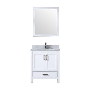 Jacques 30" White Single Vanity | White Carrara Marble Top | White Square Sink and 28" Mirror