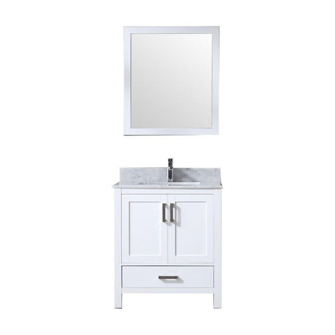Image of Jacques 30" White Single Vanity | White Carrara Marble Top | White Square Sink and 28" Mirror