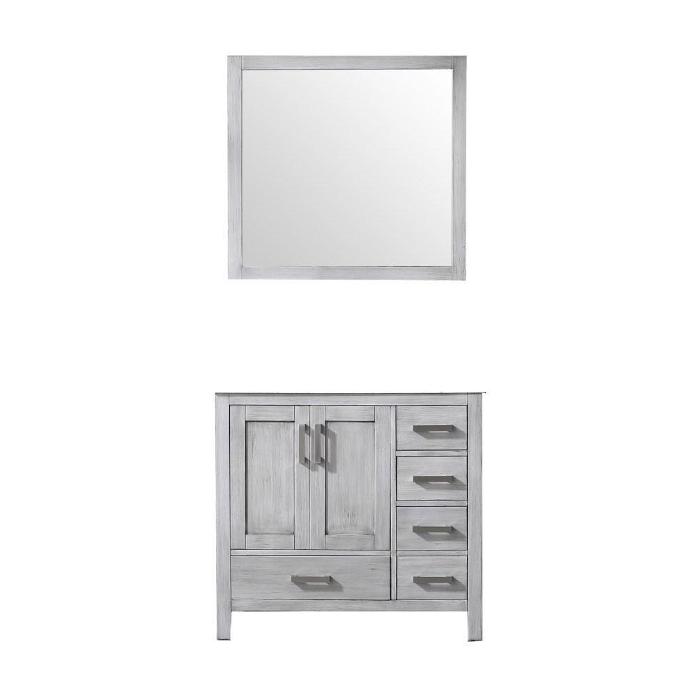 Jacques 36" Distressed Grey Single Vanity | no Top and 34" Mirror - Left Version