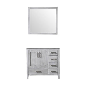 Jacques 36" Distressed Grey Single Vanity | no Top and 34" Mirror - Left Version