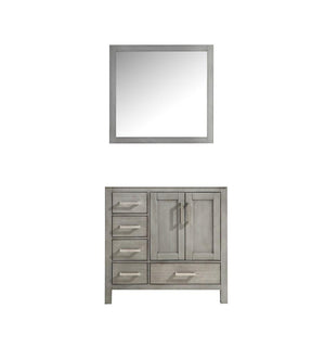Jacques 36" Distressed Grey Single Vanity | no Top and 34" Mirror - Right Version