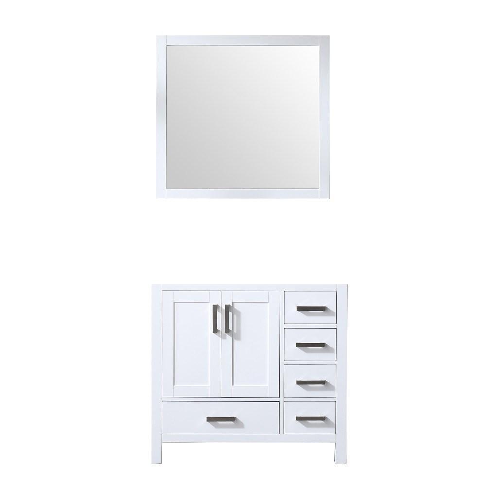 Jacques 36" White Single Vanity | no Top and 34" Mirror - Left Version