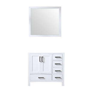 Jacques 36" White Single Vanity | no Top and 34" Mirror - Left Version