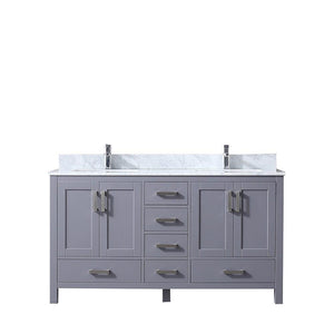 Jacques 60" Dark Grey Double Vanity | White Carrara Marble Top | White Square Sinks and no Mirror