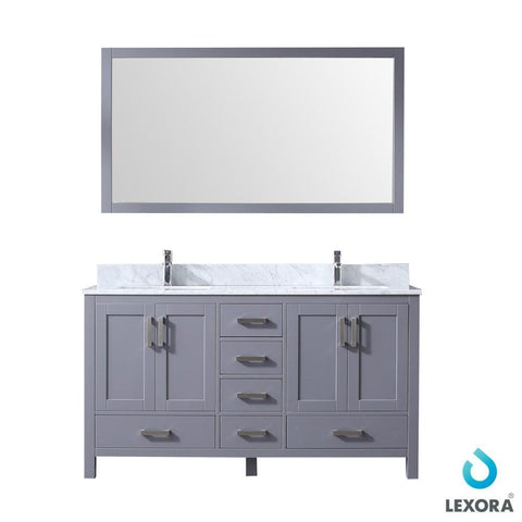 Image of Jacques 60" Dark Grey Double Vanity | White Carrara Marble Top | White Square Sinks and 58" Mirror