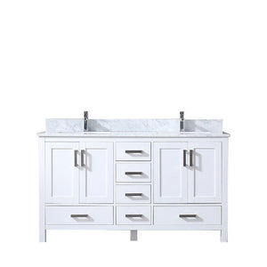 Jacques 60" White Double Vanity | White Carrara Marble Top | White Square Sinks and no Mirror