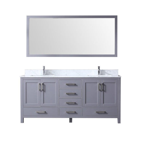 Jacques 72" Dark Grey Double Vanity | White Carrara Marble Top | White Square Sinks and 70" Mirror