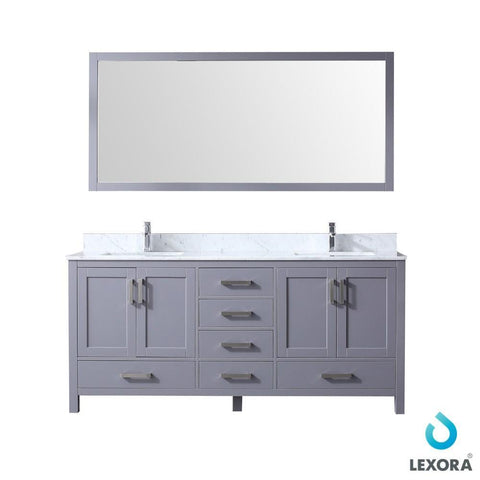 Image of Jacques 72" Dark Grey Double Vanity | White Carrara Marble Top | White Square Sinks and 70" Mirror