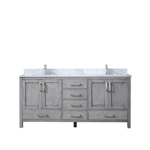 Jacques 72" Distressed Grey Double Vanity | White Carrara Marble Top | White Square Sinks and no Mirror