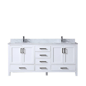Jacques 72" White Double Vanity | White Carrara Marble Top | White Square Sinks and no Mirror