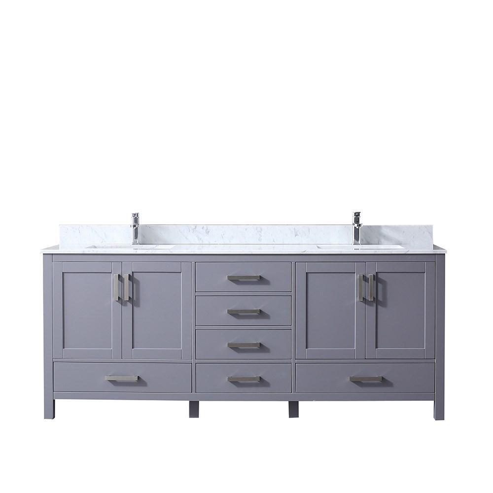 Jacques 80" Dark Grey Double Vanity | White Carrara Marble Top | White Square Sinks and no Mirror