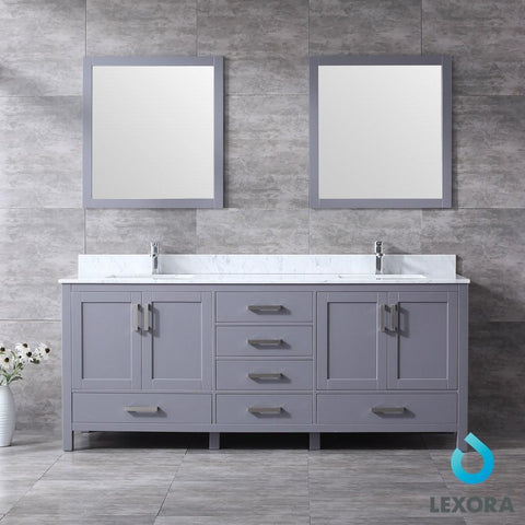 Image of Jacques 80" Dark Grey Double Vanity | White Carrara Marble Top | White Square Sinks and 30" Mirrors