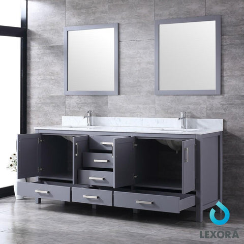 Image of Jacques 80" Dark Grey Double Vanity | White Carrara Marble Top | White Square Sinks and 30" Mirrors