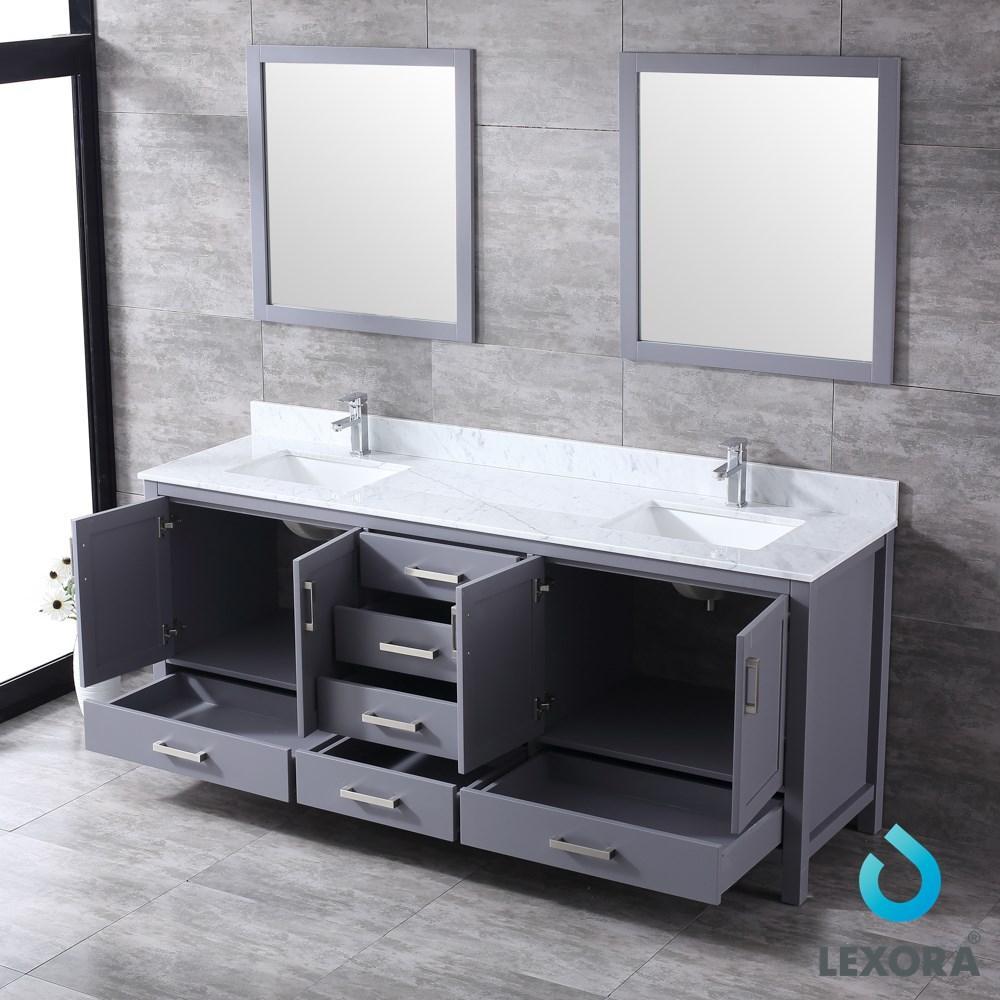 Jacques 80" Dark Grey Double Vanity | White Carrara Marble Top | White Square Sinks and 30" Mirrors