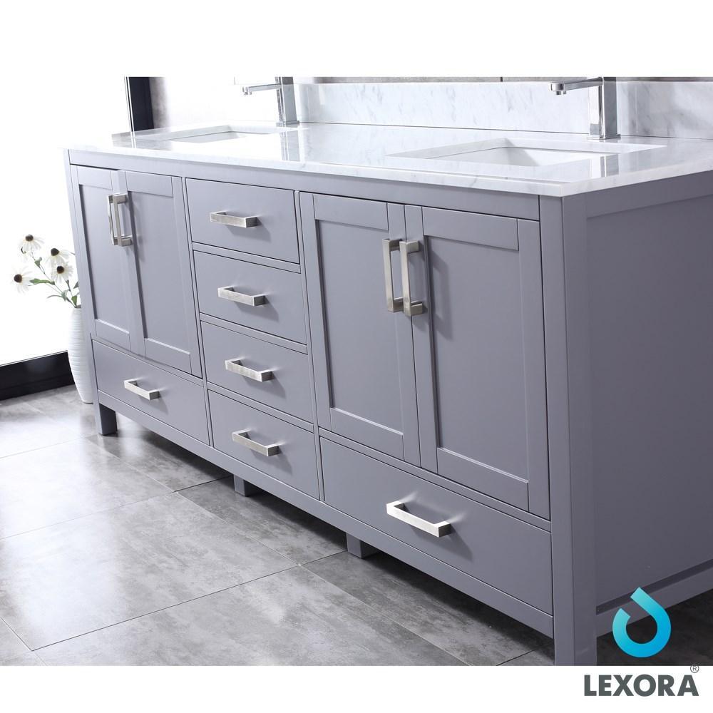 Jacques 80" Dark Grey Double Vanity | White Carrara Marble Top | White Square Sinks and 30" Mirrors