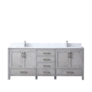 Jacques 80" Distressed Grey Double Vanity | White Carrara Marble Top | White Square Sinks and no Mirror