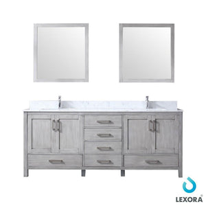 Jacques 80" Distressed Grey Double Vanity | White Carrara Marble Top | White Square Sinks and 30" Mirrors