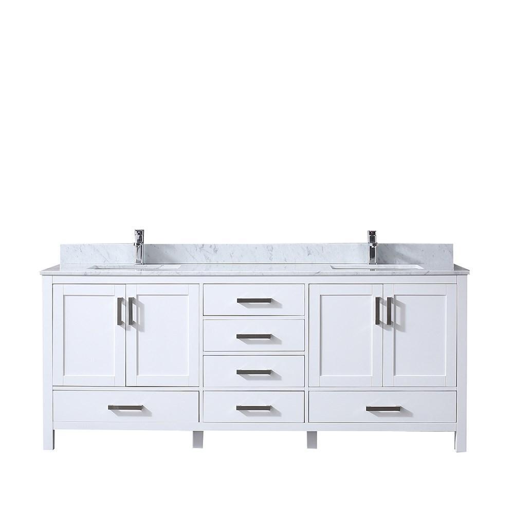 Jacques 80" White Double Vanity | White Carrara Marble Top | White Square Sinks and no Mirror