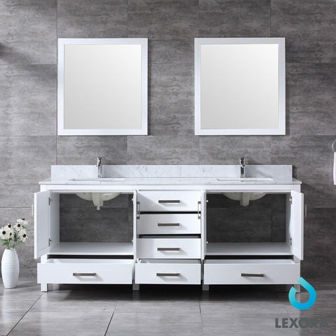 Image of Jacques 80" White Double Vanity | White Carrara Marble Top | White Square Sinks and 30" Mirrors