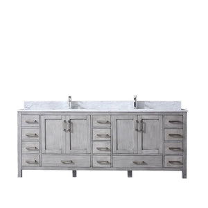 Jacques 84" Distressed Grey Double Vanity | White Carrara Marble Top | White Square Sinks and no Mirror