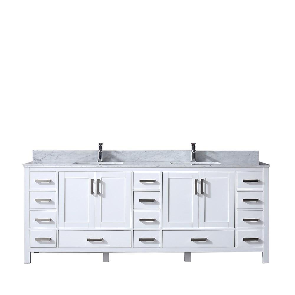 Jacques 84" White Double Vanity | White Carrara Marble Top | White Square Sinks and no Mirror
