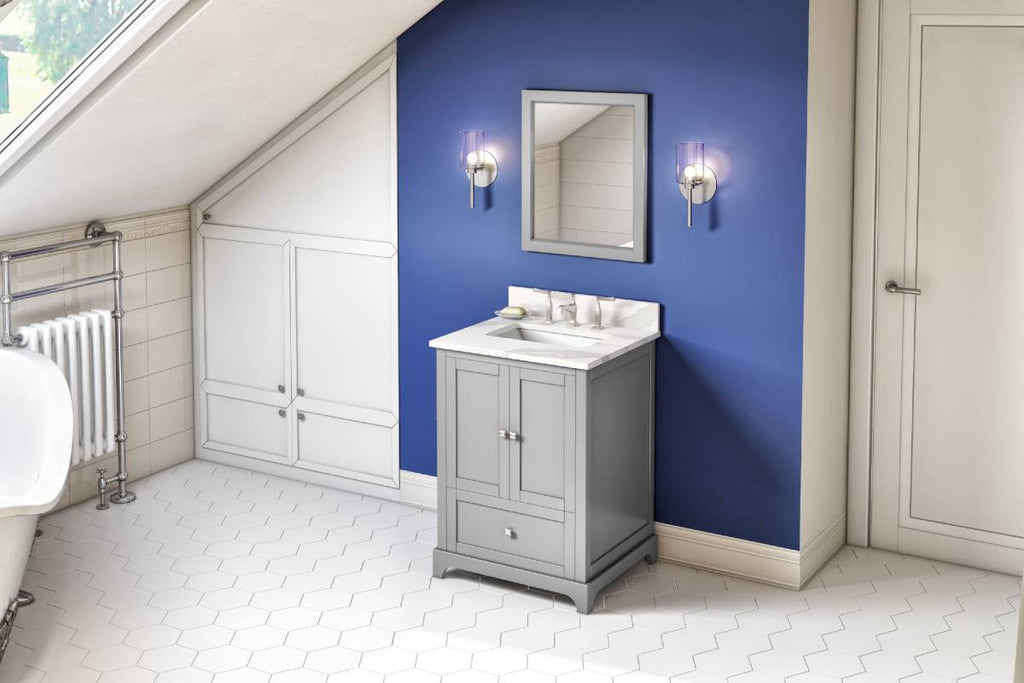 Jeffrey Alexander Addington 24" Grey Single Undermount Sink Vanity With Quartz Top | VKITADD24GRCQR VKITADD24GRCQR