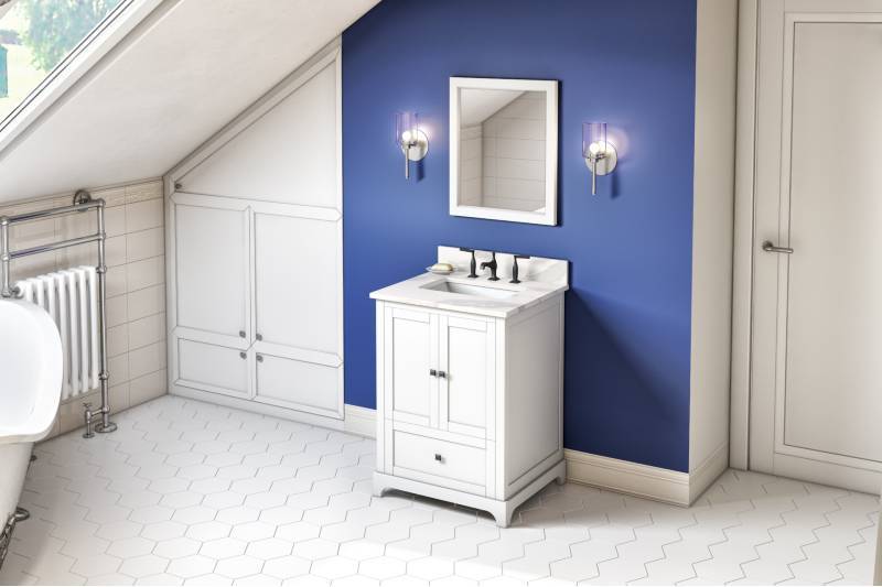 Jeffrey Alexander Addington 24" White Single Undermount Sink Vanity With Quartz Top | VKITADD24WHCQR VKITADD24WHCQR