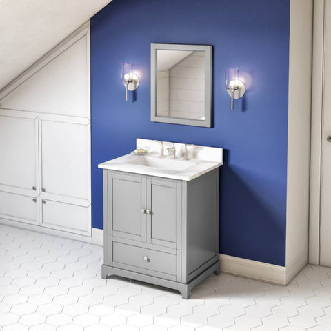 Image of Jeffrey Alexander Addington Contemporary 30" Grey Single Undermount Sink Vanity With Quartz Top | VKITADD30GRCQR VKITADD30GRCQR