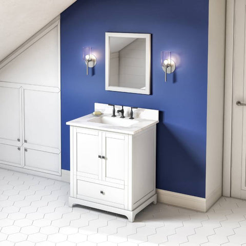 Image of Jeffrey Alexander Addington Contemporary 30" White Single Undermount Sink Vanity With Quartz Top | VKITADD30WHCQR VKITADD30WHCQR