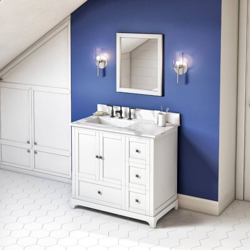 Jeffrey Alexander Addington Contemporary 36" White Single Undermount Sink Vanity With Quartz Top, Left Offset | VKITADD36WHCQR VKITADD36WHCQR