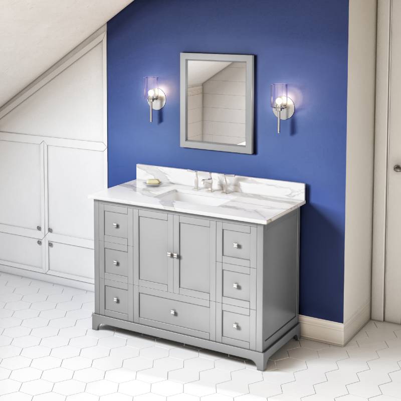 Jeffrey Alexander Addington Contemporary 48" Grey Single Undermount Sink Vanity With Quartz Top | VKITADD48GRCQR VKITADD48GRCQR