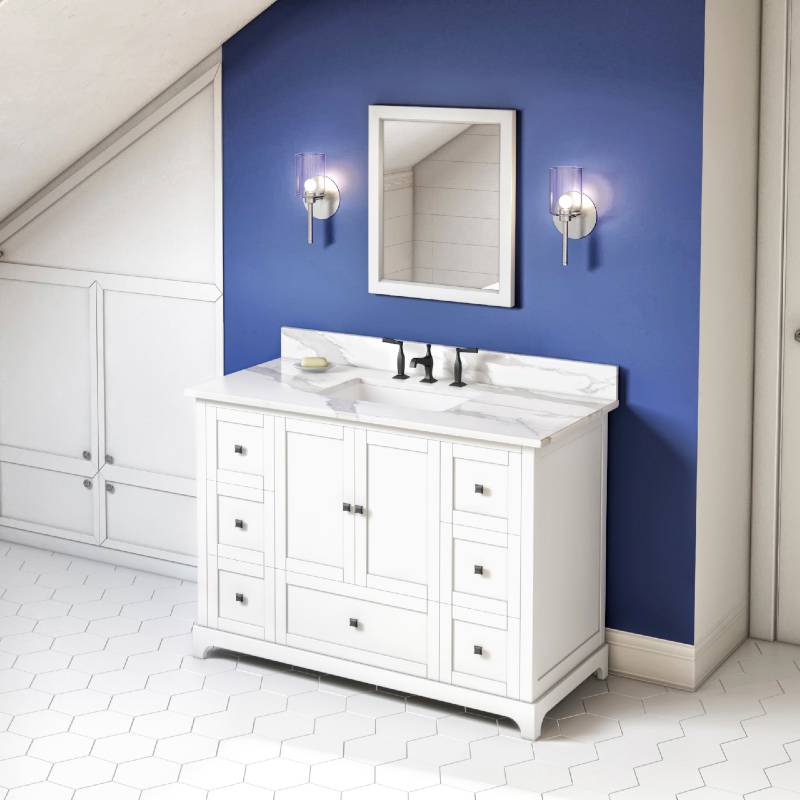 Jeffrey Alexander Addington Contemporary 48" White Single Undermount Sink Vanity With Quartz Top | VKITADD48WHCQR VKITADD48WHCQR