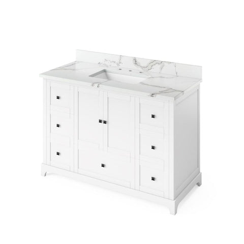 Image of Jeffrey Alexander Addington Contemporary 48" White Single Undermount Sink Vanity With Quartz Top | VKITADD48WHCQR VKITADD48WHCQR
