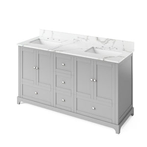 Jeffrey Alexander Addington Contemporary 60" Grey Double Undermount Sink Vanity With Quartz Top | VKITADD60GRCQR VKITADD60GRCQR