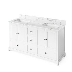 Jeffrey Alexander Addington Contemporary 60" White Double Undermount Sink Vanity With Quartz Top | VKITADD60WHCQR VKITADD60WHCQR