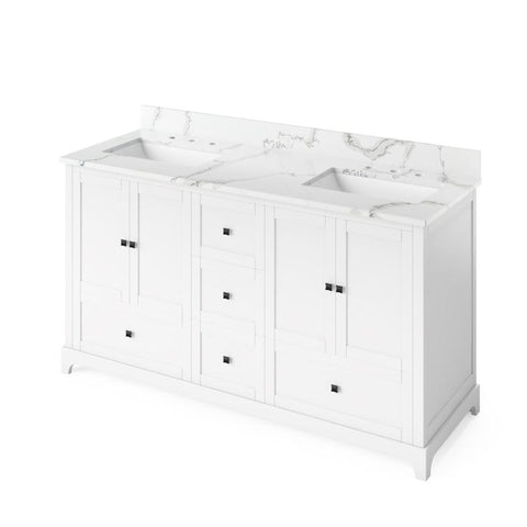 Image of Jeffrey Alexander Addington Contemporary 60" White Double Undermount Sink Vanity With Quartz Top | VKITADD60WHCQR VKITADD60WHCQR