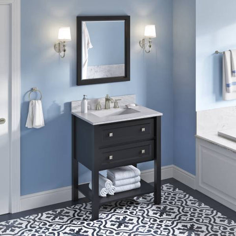 Image of Jeffrey Alexander Adler Transitional 30" Black Single Undermount Sink Vanity With Marble Top | VKITADL30BKWCR