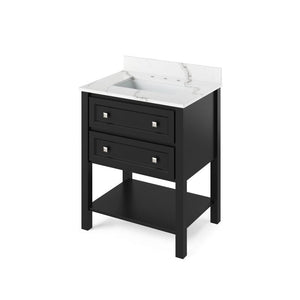 Jeffrey Alexander Adler Transitional 30" Black Single Undermount Sink Vanity With Quartz Top | VKITADL30BKCQR VKITADL30BKCQR