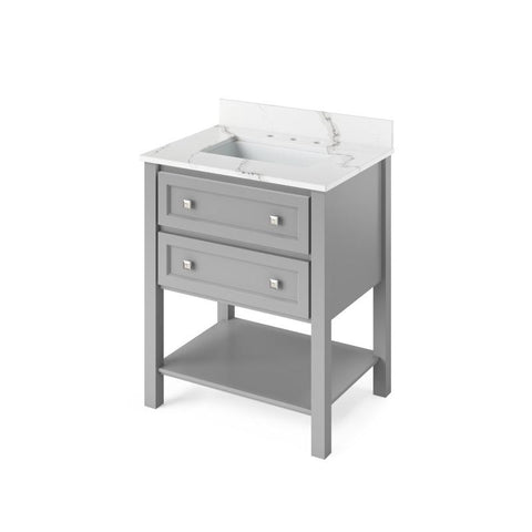 Image of Jeffrey Alexander Adler Transitional 30" Grey Single Undermount Sink Vanity With Quartz Top | VKITADL30GRCQR VKITADL30GRCQR