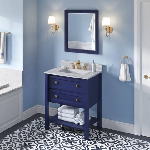 Image of Jeffrey Alexander Adler Transitional 30" Hale Blue Single Undermount Sink Vanity With Marble Top | VKITADL30BLWCR VKITADL30BLWCR