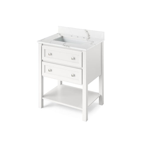 Image of Jeffrey Alexander Adler Transitional 30" White Single Undermount Sink Vanity With Quartz Top | VKITADL30WHCQR VKITADL30WHCQR